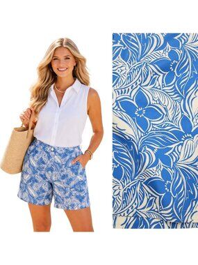 Stella Parker Shorts Stretch Coastal Preppy Tropical Vacation Blue Womens 16 NWT